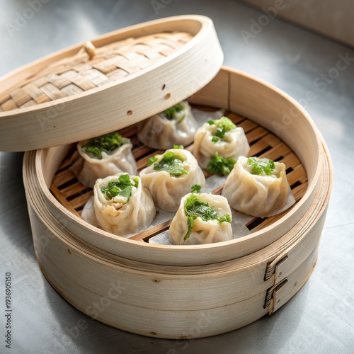 Steamed Dumplings in Bamboo Basket