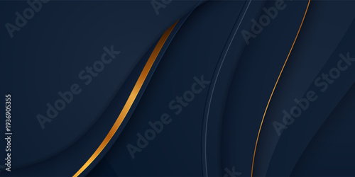 Abstract luxury background dark blue gradient with gold flowing wave lines vector design