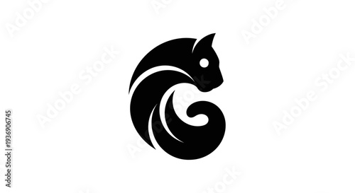 Stylized black cat logo on white background
