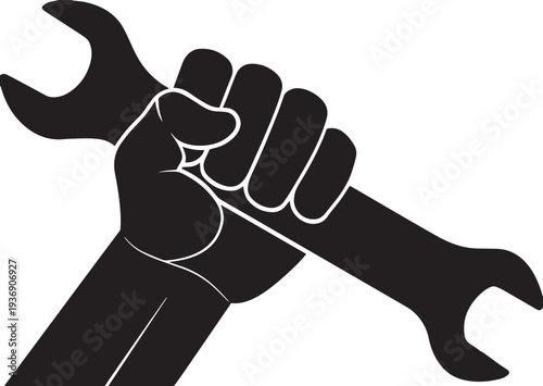 Hand Holding Wrench Icon: Repair, Labor & Power Symbol .