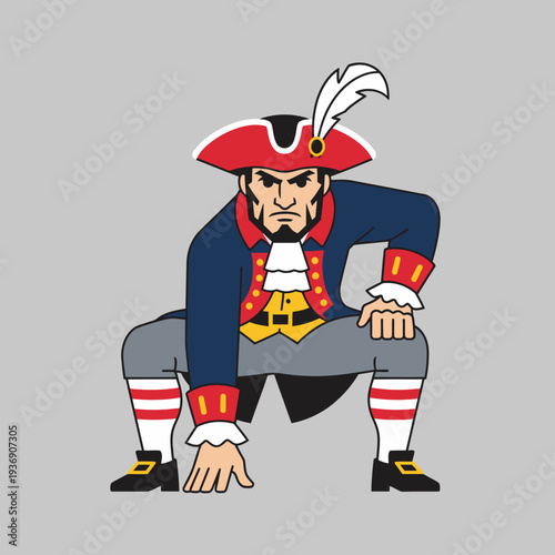 Patriot Mascot Crouching, American Revolution Era Costume, Sports Team Character