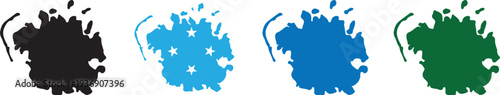 Federated States of Micronesia Map Silhouette Set with Artistic Paint Splatter Effect, Grunge Map of Micronesia Islands in Black, Blue, and Green Colors, Vector Isolated Geographic Icons for Travel an