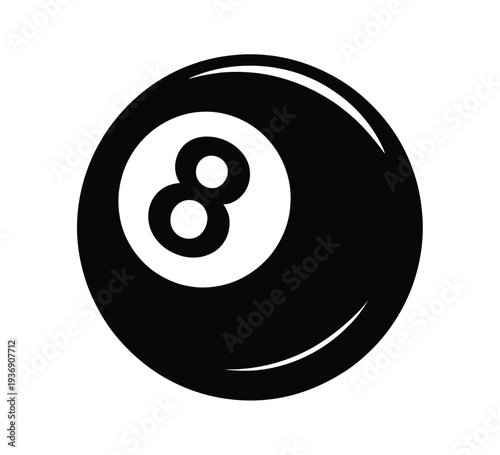 Eight ball billiard icon in flat style on white background, simple pool game symbol vector illustration for sports graphics, casino entertainment design, gaming interface icons and leisure activity 