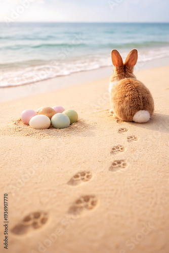 Rabbit Tracks And Easter Eggs On Beach (30) image