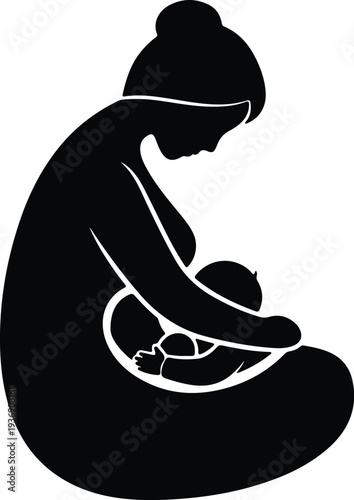 Vector Mother breastfeeding baby maternal love care newborn infant health silhouette design