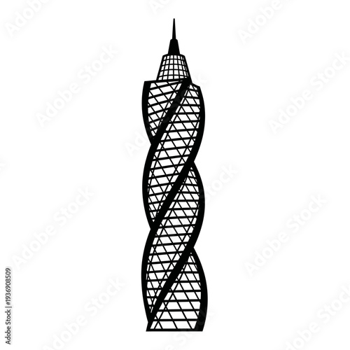Modern Twisted Skyscraper Silhouette, Futuristic Architecture Design