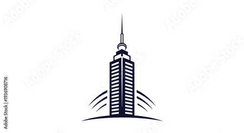 Modern Skyscraper Icon with Antenna and Stylized Base
