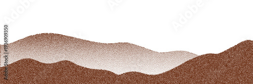 Chocolate and coffee powder, scattered cocoa on a light background. Particles of earth and dust. Brown sand texture.Top view of the cake.