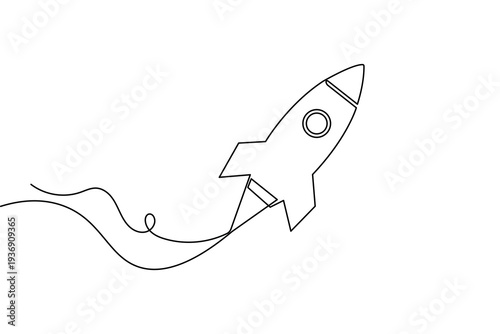 Flying rocket continuous one line drawing simple outline vector illustration
