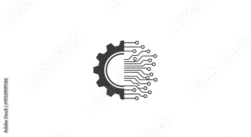Engineering Gear and Circuit Board Technology Icon for Automotive Industry and Digital Innovation on isolated white background