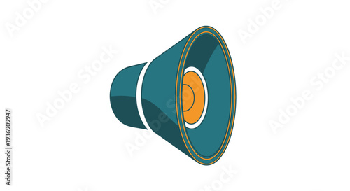 3D Isometric Megaphone Speaker with Orange Center, Announcement or Marketing Concept on isolated white background.
