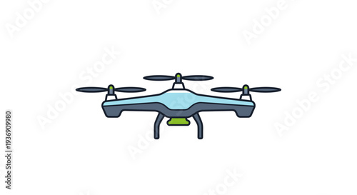 Blue and Black Drone with Four Propellers, Isolated White Background