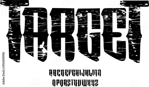 Bold Grunge Display Font Alphabet – Distressed Gothic Decorative Typeface with Rough Scratch Texture for Streetwear Branding, Poster Design, Logo Creation, Album Covers, and Urban Typography Projects