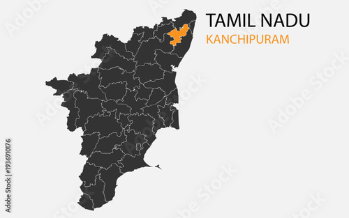 Tamil Nadu png map with districts, Indian state Tamil Nadu district map, Tamil Nadu Kanchipuram