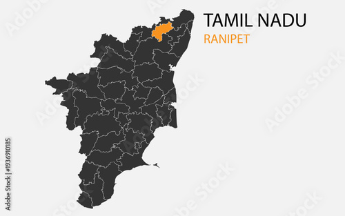Tamil Nadu png map with districts, Indian state Tamil Nadu district map, Tamil Nadu Ranipet