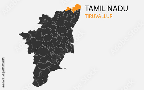 Tamil Nadu png map with districts, Indian state Tamil Nadu district map, Tamil Nadu Thiruvallur