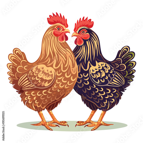 Two ornamental rooster illustrations on white background