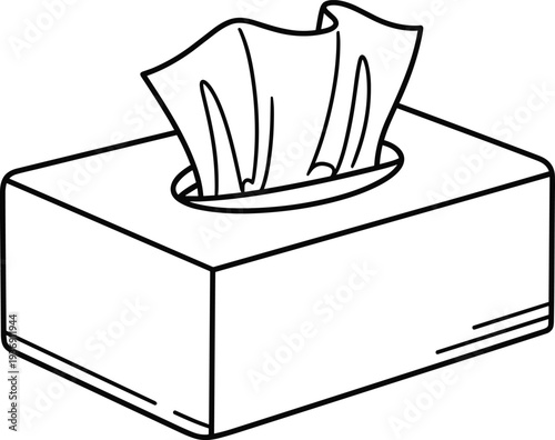 Tissue box line art illustration, paper napkin dispenser hygiene product vector outline drawing household cleaning supply isolated