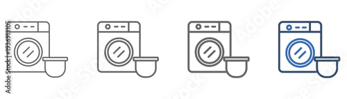 
outline icon set laundry service with washing machine and basket design