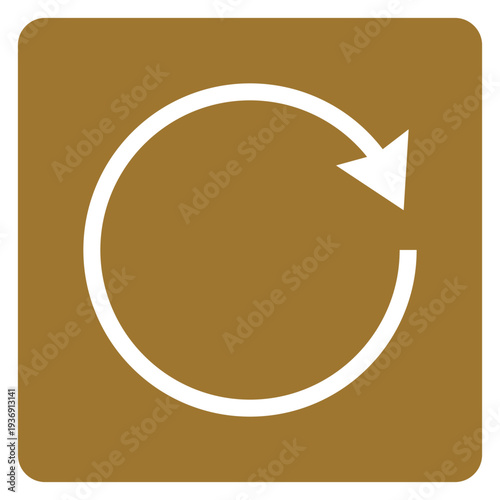 White circular refresh arrow icon on brown square background for interface reload and system update