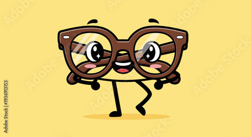Cartoon Eyeglasses Character with Facial Features.
