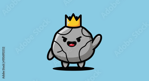 Cartoon Rock Character with Crown Standing.