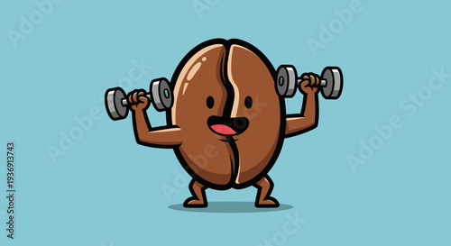 Cartoon Potato Character Lifting Dumbbells Exercising.