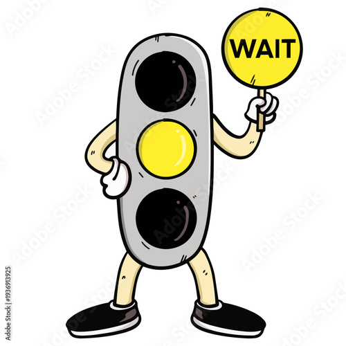 Cartoon Yellow Traffic Light Wait Signal