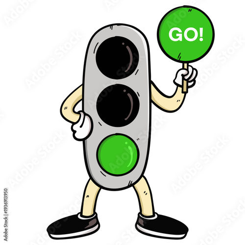 Cartoon Traffic Light Character Green Signal