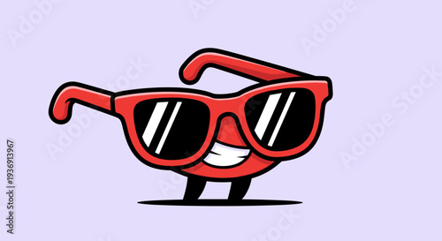 Red Sunglasses Cartoon Character Smiling Face.