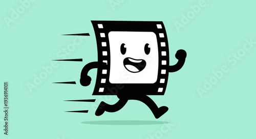 Cartoon Film Strip Character Running Fast.
