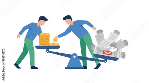 Balanced Finance Scale Depicting Cash and Invoices in Business. Vector Illustrations. EPS Editable