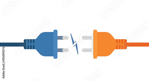 Blue and Orange Power Plug Collision Symbolizing Energy. Vector Illustrations. EPS Editable