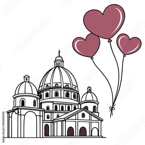 Minimalist of Santa Maria del Fiore with heart balloons