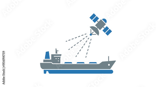 Cargo Ship With Satellite Communication Illustration. Vector Illustrations. EPS Editable