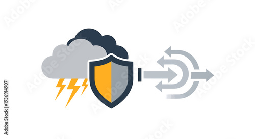 Cloud Security Shield Icon with Lightning and Arrows. Vector Illustrations. EPS Editable