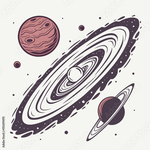 Of a rotating nebula spiral with planets galaxy rings