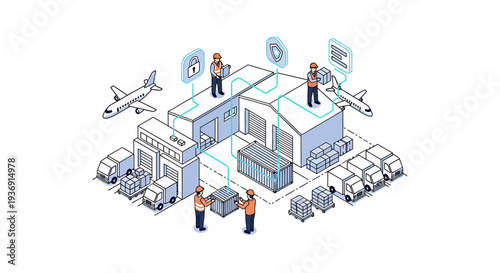 Collaborative Data Center Scene Highlighting Technology and Teamwork. Vector Illustrations. EPS Editable