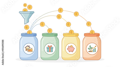 Colorful Money Jars Saving Coins Concept Illustration. Vector Illustrations. EPS Editable