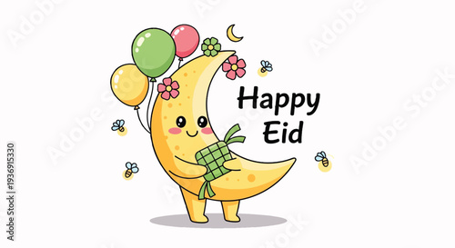 Eid Family Celebration Under Colorful Lanterns in Mosque Courtyard