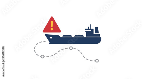 Dangerous cargo ship with warning signal on sea voyage. Vector Illustrations. EPS Editable