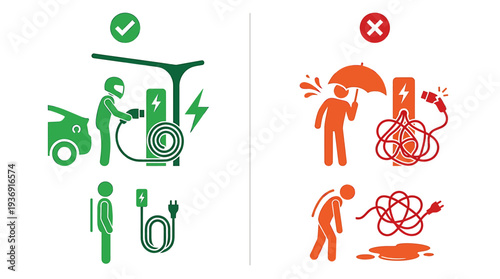 Dual Panel Safety Signs Showing Hazard and Recovery. Vector Illustrations. EPS Editable