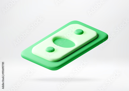 Green 3d money banknote illustration. Floating paper currency icon for digital banking and finance apps. Cash element for investment, savings, budget, wealth and economy theme. Vector illustration