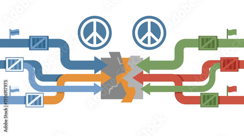 Global Collaboration And Peaceful Communication Across Colors. Vector Illustrations. EPS Editable