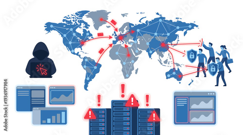 Global Cybersecurity Network and Data Defense Visualization. Vector Illustrations. EPS Editable