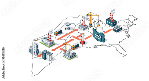 Global Manufacturing and Logistics Network Illustration. Vector Illustrations. EPS Editable