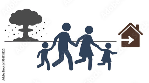 Happy Family Walking Together Toward Home Outdoors. Vector Illustrations. EPS Editable