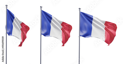 France flag on transparent background, PNG transparent, isolated, 3d render flag