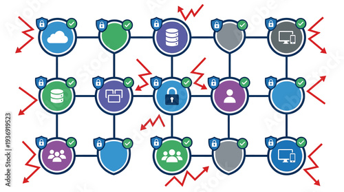 Interconnected Community Icons Forming Dynamic Network. Vector Illustrations. EPS Editable