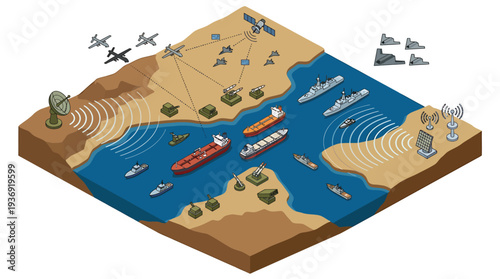 Isometric Island Map With Seas And Boats. Vector Illustrations. EPS Editable
